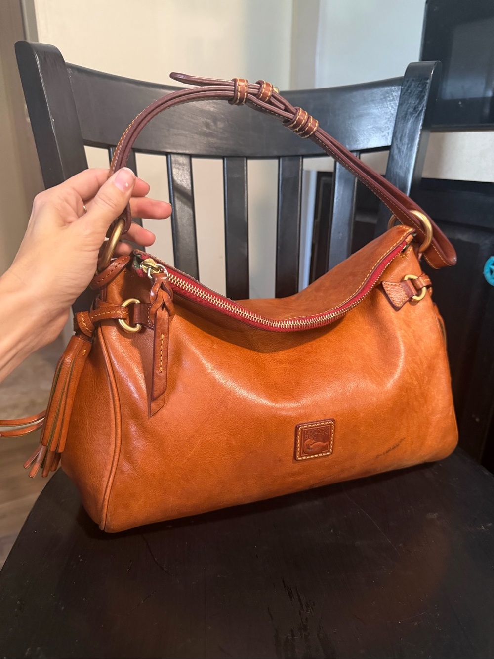Dooney & Bourke Florentine Leather Shoulder Bag in Cognac Brown